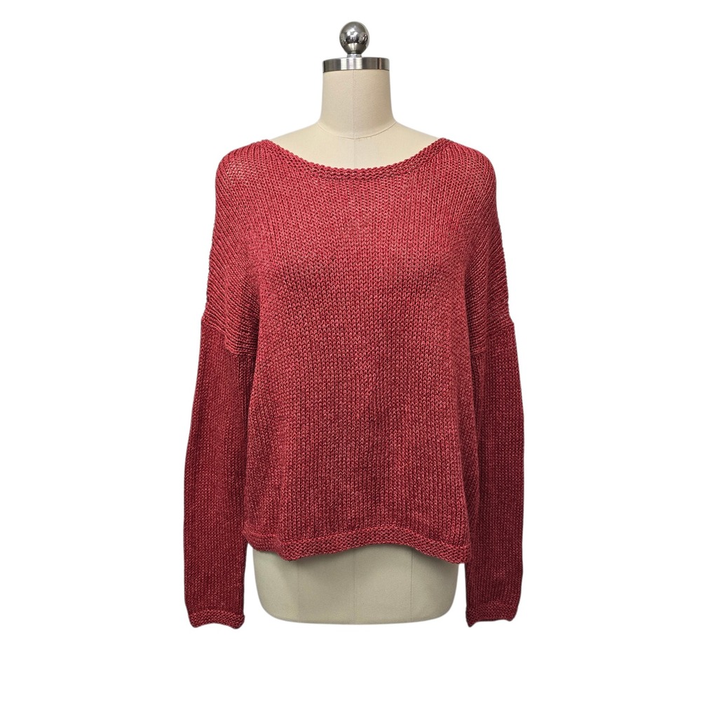 Peruvian Connection Red Knit Cotton Boatneck Sweater Size Lage Relaxed‎ Fit